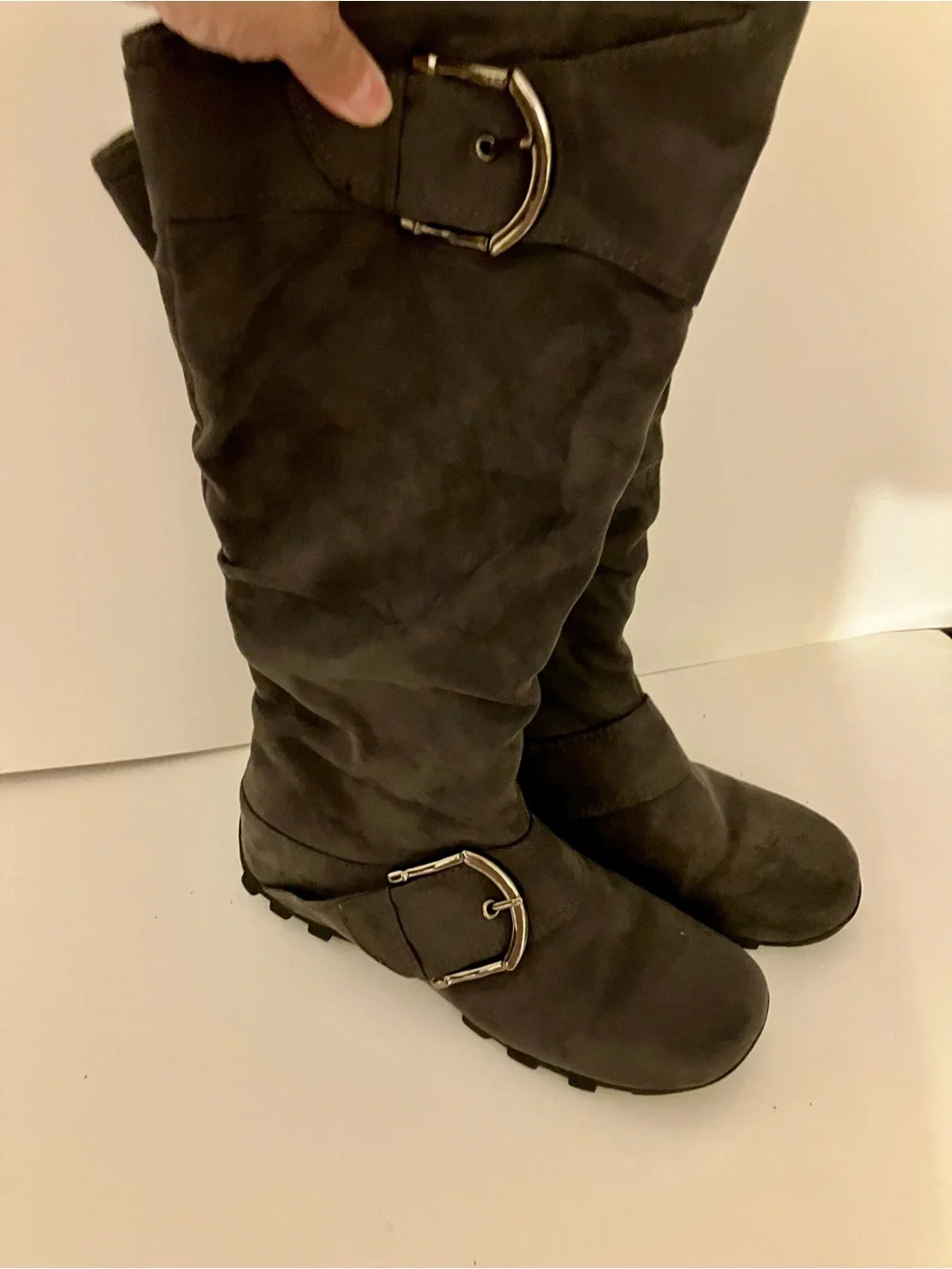 Source Unknown Dark Gray Over-the-Knee Buckle Boots
